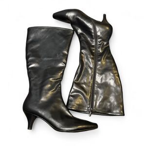 Impo Women's Black Faux Leather Kitten heel knee high Boots size 11 wide calf